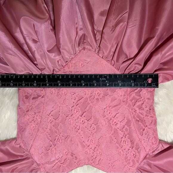 Sz XS or 00 Vintage Pink Mauve Puffy Sleeve Lace A line midi dress - Picture 11 of 13